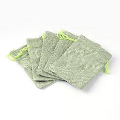 Yellow Green Polyester Imitation Burlap Packing Pouches Drawstring Bags, for Christmas, Wedding Party and DIY Craft Packing, Yellow Green, 12x9cm