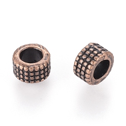 Red Copper Tibetan Style Beads, Zinc Alloy, Lead Free & Nickel Free & Cadmium Free, Column, Red Copper Color, 5mm in diameter, 3mm long, hole: 3mm