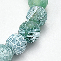 Sea Green Natural Weathered Agate Beaded Stretch Bracelets, Frosted, Dyed, Round, Sea Green, 2-1/8 inch(55mm)