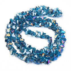 Steel Blue Electroplate Transparent Glass Beads Strands, AB Color Plated, Faceted, Butterfly, Steel Blue, 8x10x6mm, Hole: 1mm, about 100pcs/strand, 28.74 inch(73cm)