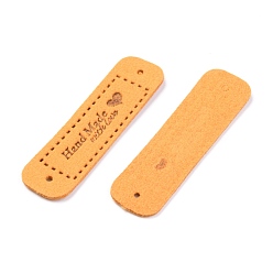 Dark Orange PU Leather Label Tags, Handmade Embossed Tag, with Holes, for DIY Jeans, Bags, Shoes, Hat Accessories, Rectangle with Word Handmade, Dark Orange, 55x15x1.2mm, Hole: 2mm