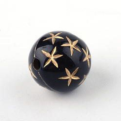 Black Round Plating Acrylic Beads, Golden Metal Enlaced, Black, 12x12mm, Hole: 2mm, about 517pcs/500g