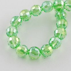 Light Green Electroplate Glass Bead Strands, AB Color Plated, Faceted(96 Facets), Round, Light Green, 12mm, Hole: 2mm, about 50pcs/strand, 22.4 inch