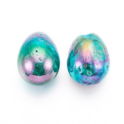  Electroplated Natural Druzy Geode Quartz Home Display Decorations, Multi-color Plated, Egg Stone, For Easter, Multi-color Plated, 40~41x30mm