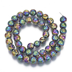 Coloré Brins de perles de pierre de lave naturelle galvanisées, ronde, cahoteuse, colorées, 8.5mm, Trou: 1mm, Environ 47 pcs/chapelet, 15.35 pouce (39 cm)