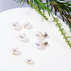 White High Luster Eco-Friendly Plastic Imitation Pearl Ear Nuts, Earring Backs, Grade A, with Aluminum Findings, Round, White, 8mm, Hole: 0.8mm