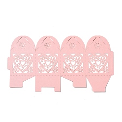 Pink Laser Cut Paper Hollow Out Heart & Flowers Candy Boxes, Square with Ribbon, for Wedding Baby Shower Party Favor Gift Packaging, Pink, 5x5x7.6cm