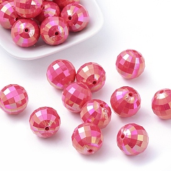 Deep Pink Opaque Chunky Bubblegum Acrylic Beads, Faceted, Round, AB Color, Deep Pink, 20mm, Hole: 2mm, about 110pcs/500g