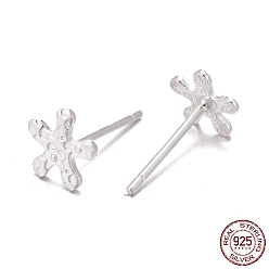 Silver 925 Sterling Silver Stud Earring Findings, with 925 Stamp, Flower, Silver, 6.5x6.5mm, Pin: 0.8mm