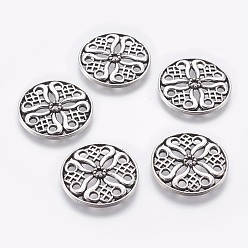 Antique Silver Tibetan Style Alloy Beads, Cadmium Free & Nickel Free & Lead Free, Flat Round, Antique Silver, 24x3mm, Hole: 2mm