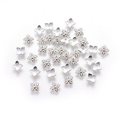 Platinum Tibetan Style Alloy Bead Caps, Flower, 4-Petal, Cadmium Free & Lead Free, Platinum, 6x6x2mm, Hole: 1mm