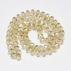 Pale Goldenrod Electroplate Glass Beads Strands, Rainbow Plated, Faceted, Flat Round, Pale Goldenrod, 10x6mm, Hole: 1.5mm, about 60pcs/strand, 18.9 inch