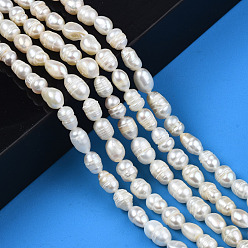 Seashell Color Natural Cultured Freshwater Pearl Beads Strands, with Screw Thread, Rice, Seashell Color, 6~12x5.5~6.5mm, Hole: 0.7mm, about 43~45pcs/strand, 13.78 inch~14.13 inch(35cm~35.9cm)