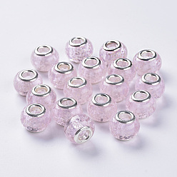 Thistle Handmade Luminous Lampwork European Beads, Large Hole Beads, with Silver Color Plated Brass Double Cores, Rondelle, Thistle, 14x11mm, Hole: 5mm