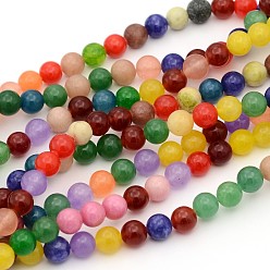 Mixed Color Natural White Jade Beads Strands, Dyed, Round, Colorful, about 8mm in diameter, hole, 1mm, about 50pcs/strand, 15.5 inch