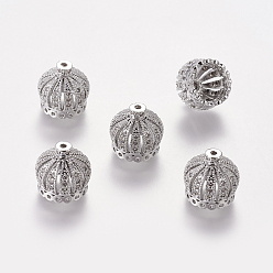 Platine Perles de cubes zircone en laiton , couronne, platine, 13x14mm, trou: mm 1.5, 9 mm de diamètre intérieur