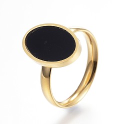 Золотой 304 палец кольца из нержавеющей стали, cmолой, овальные, Размер 6, золотые, 16 мм