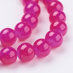 Magenta Imitation Jade Glass Beads Strands, Spray Painted, Round, Magenta, 8mm, Hole: 1.3~1.6mm, about 100pcs/strand, 31.4 inch