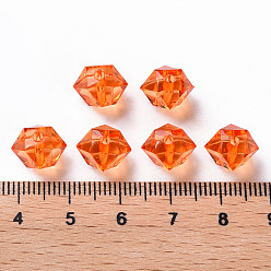 Orange Red Transparent Acrylic Beads, Faceted, Polygon, Orange Red, 8x10x9mm, Hole: 1.6mm, about 1300pcs/500g