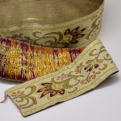 Бледно-Золотистый Полиэфирные ленты, с цветочным узором жасмин, бледно золотарник, 2 дюйм (50 мм), 33yards / рулон (30.1752 м / рулон)