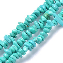 Medium Turquoise Natural Magnesite Beads Strands, Dyed, Chip, Medium Turquoise, 6~10x6~10x3~4mm, Hole: 0.5~0.7mm, 15.55''~16.54''(39.5~42cm)