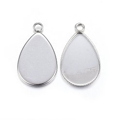 Stainless Steel Color 304 Stainless Steel Pendant Cabochon Settings, Plain Edge Bezel Cups, teardrop, Stainless Steel Color, 26x15.5x1.5mm, Hole: 2.5mm, Inner Diameter: 21x15mm