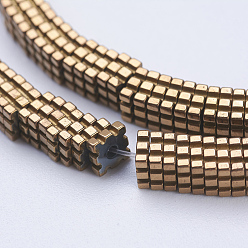 Copper Plated Electroplate Non-magnetic Synthetic Hematite Beads Strands, Square, Copper Plated, 4x4x1mm, Hole: 1mm, about 395pcs/strand, 15.5 inch(39.5cm)