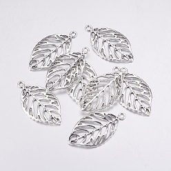 Antique Silver Alloy Pendants, Cadmium Free & Lead Free, Leaf, Antique Silver, 49.5x27.5x2mm, Hole: 3.5mm