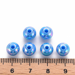 Deep Sky Blue Opaque Acrylic Beads, AB Color Plated, Round, Deep Sky Blue, 8x7mm, Hole: 2mm, about 1745pcs/500g