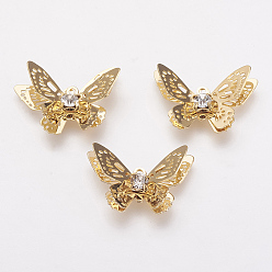Real 18K Gold Plated Brass Micro Pave Cubic Zirconia Pendants, Real 18K Gold Plated, Butterfly, 13.5x20x4mm, Hole: 1mm