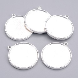 Silver Tibetan Style Pendant Cabochon Settings, Plain Edge Bezel Cups, Double-sided Tray, Lead Free & Cadmium Free, Silver Color Plated, 33x29x4mm, Hole: 2mm, Flat Round Tray: 26mm
