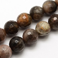 Sunstone Natural Black Sunstone Round Bead Strands, Faceted, 8mm, Hole: 1mm, about 47pcs/strand, 15.0 inch