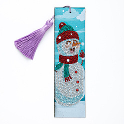 Snowman Christmas Themed DIY Diamond Painting Stickers Kits For Bookmark Making, with Diamond Painting Stickers, Resin Rhinestones, Diamond Sticky Pen, Tassel, Tray Plate and Glue Clay, Rectangle, Snowman Pattern, 210x60mm