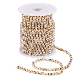 Crystal Brass Rhinestone Strass Chains, with Spool, Rhinestone Cup Chains, Raw(Unplated), Nickel Free, Crystal, 4mm, about 10yards/roll