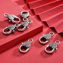 Thailand Sterling Silver Plated Tibetan Style Heart Lobster Claw Clasps, Cadmium Free & Nickel Free & Lead Free, Thailand Sterling Silver Plated, 26.5x14x6mm, Hole: 4mm