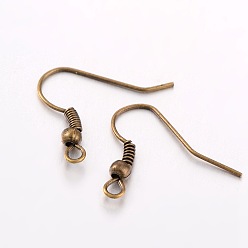 Bronze Antique Crochets de boucles d'oreilles en fer, fil d'oreille, avec boucle horizontale, sans cadmium et sans nickel et sans plomb, bronze antique, 17~19x0.8mm, Trou: 2mm, Jauge 22, pin: 0.6 mm