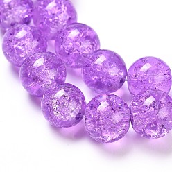 Blue Violet Spray Painted Crackle Glass Beads Strands, Round, Blue Violet, 10mm, Hole: 1.3~1.6mm, about 80pcs/strand, 31.4 inch