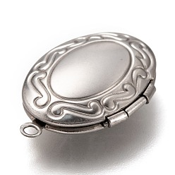 Stainless Steel Color 316 Stainless Steel Locket Pendants, Photo Frame Charms for Necklaces, Oval, Stainless Steel Color, 24x16x5.5mm, Hole: 1.6mm, Inner Diameter: 14x10mm