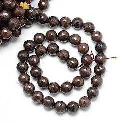 Brun De Noix De Coco Blanc brins de perles de jade naturels, teint, facette, ronde, brun coco, 8~9mm, Trou: 1mm, Environ 46 pcs/chapelet, 14.76~14.96 pouce (37.5~38 cm)