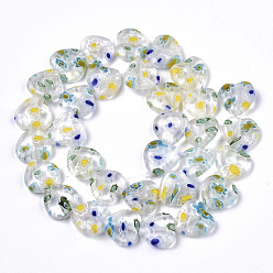 Blanc Brins de perles au chalumeau fait main millefiori, cœur, blanc, 11~12x12x4~5mm, Trou: 1mm, Environ 32~33 pcs/chapelet, 12.72 pouces ~ 13.78 pouces (32.3~35 cm)