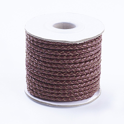 Dark Red Round Braided Cowhide Cords, Dark Red, 3mm, about 10.93 yards(10m)/roll