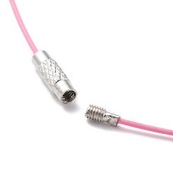 Pink Steel Wire Bracelet Cord DIY Jewelry Making, with Brass Screw Clasp, Pink, 225x1mm