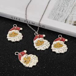 Red Alloy Enamel Pendants, Lead Free and Cadmium Free, Christmas Santa Claus, Platinum Color, Red, 30~40x20~30x2mm, Hole: 2mm~3mm