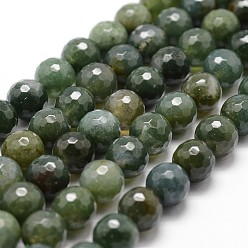 Moss Agate Natural Moss Agate Beads Strands, Faceted, Round, 10mm, Hole: 1mm, about 37pcs/strand, 14.9 inch~15.1 inch