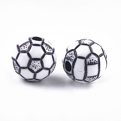Blanc Perles acryliques de style artisanal, ballon de football / soccer, blanc, 10x9.5mm, trou: 2 mm, environ 900 pcs / 500 g