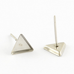 Stainless Steel Color Earring Cabochon Settings 304 Stainless Steel Ear Studs Blank Settings, Triangle, Stainless Steel Color, Triangle Tray: 7x8mm, 8x7x2mm, Pin: 0.5mm