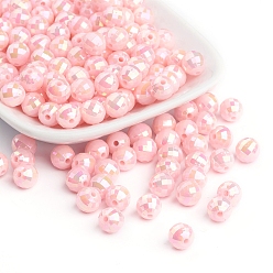 Pink Plating Eco-Friendly Poly Styrene Acrylic Beads, AB Color, Faceted Round, Pink, 8mm, Hole: 1mm, about 2000pcs/500g