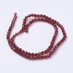 Rouge Foncé Chapelets de perles en verre, à facettes (32 facettes), ronde, rouge foncé, 4mm, Trou: 1mm, Environ 98 pcs/chapelet, 13.7 pouce