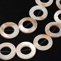 White Natural White Shell Beads Strands, Mother of Pearl Shell Beads, Donut, White, about 20mm in diameter, 3mm thick, hole: 1mm, about 20pcs/strand