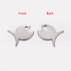 Stainless Steel Color Stainless Steel Pendants, Fish, Stainless Steel Color, 14.5x12.5x1mm, Hole: 1mm